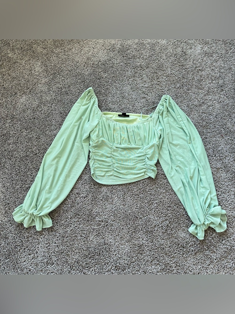 Ruched Square-Neck Crop Blouse in Mint
